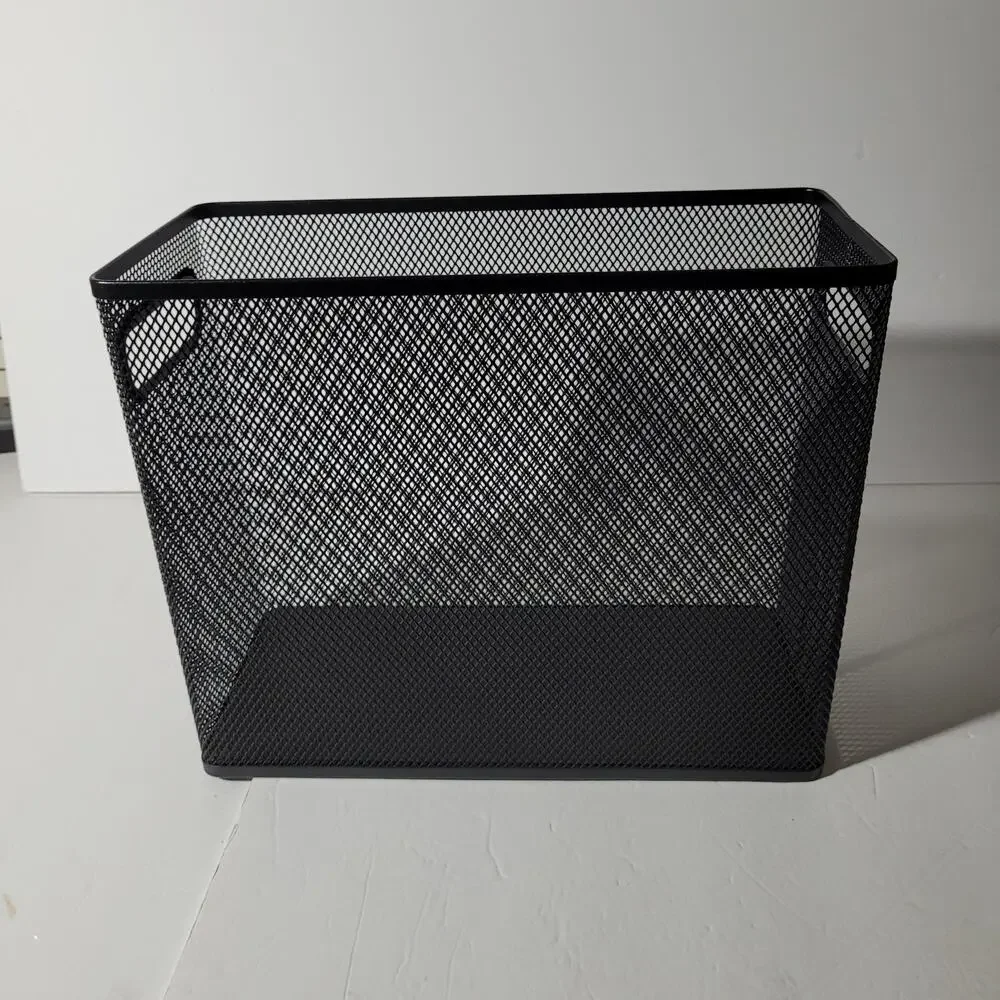 Black Metal Mesh Storage Basket with Handles - 10x12x6